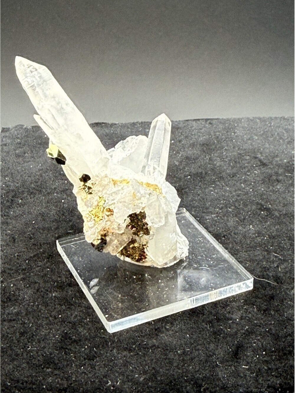 Naturally Iridescent Pyrite on Quartz Crystal Mineral Specimen Indonesia